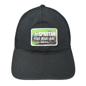 Spartan Flat Head Lake Montana Trucker Hat Black One Size Adjustable Mesh Back